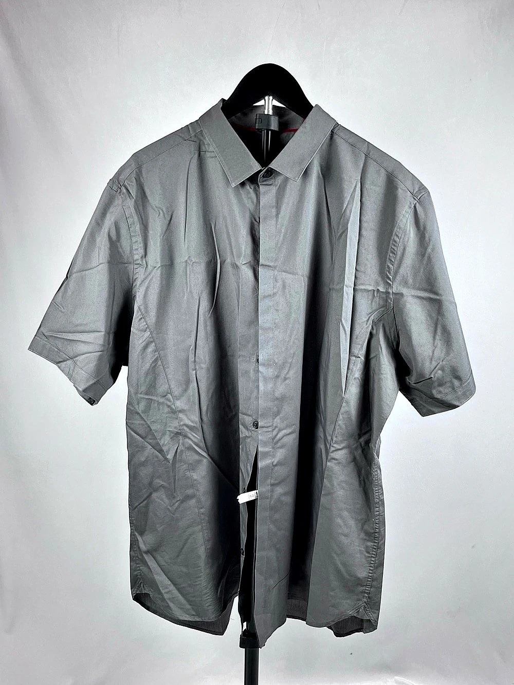Alfani Men's Slim Fit Stretch Short Sleeve Button Down Shirt Gray XXL
